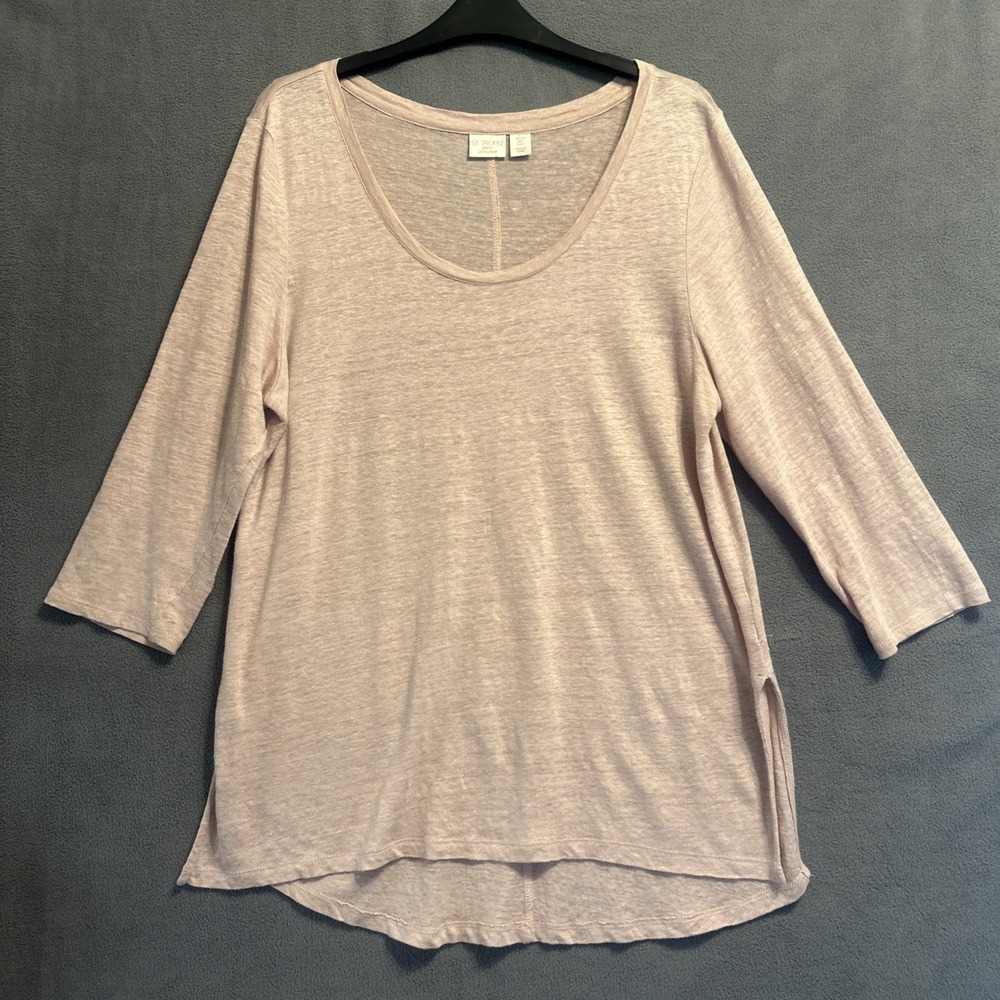 St. Tropez West 100% Linen Slub Tunic Top‎ Womens Size L Dusty Pink